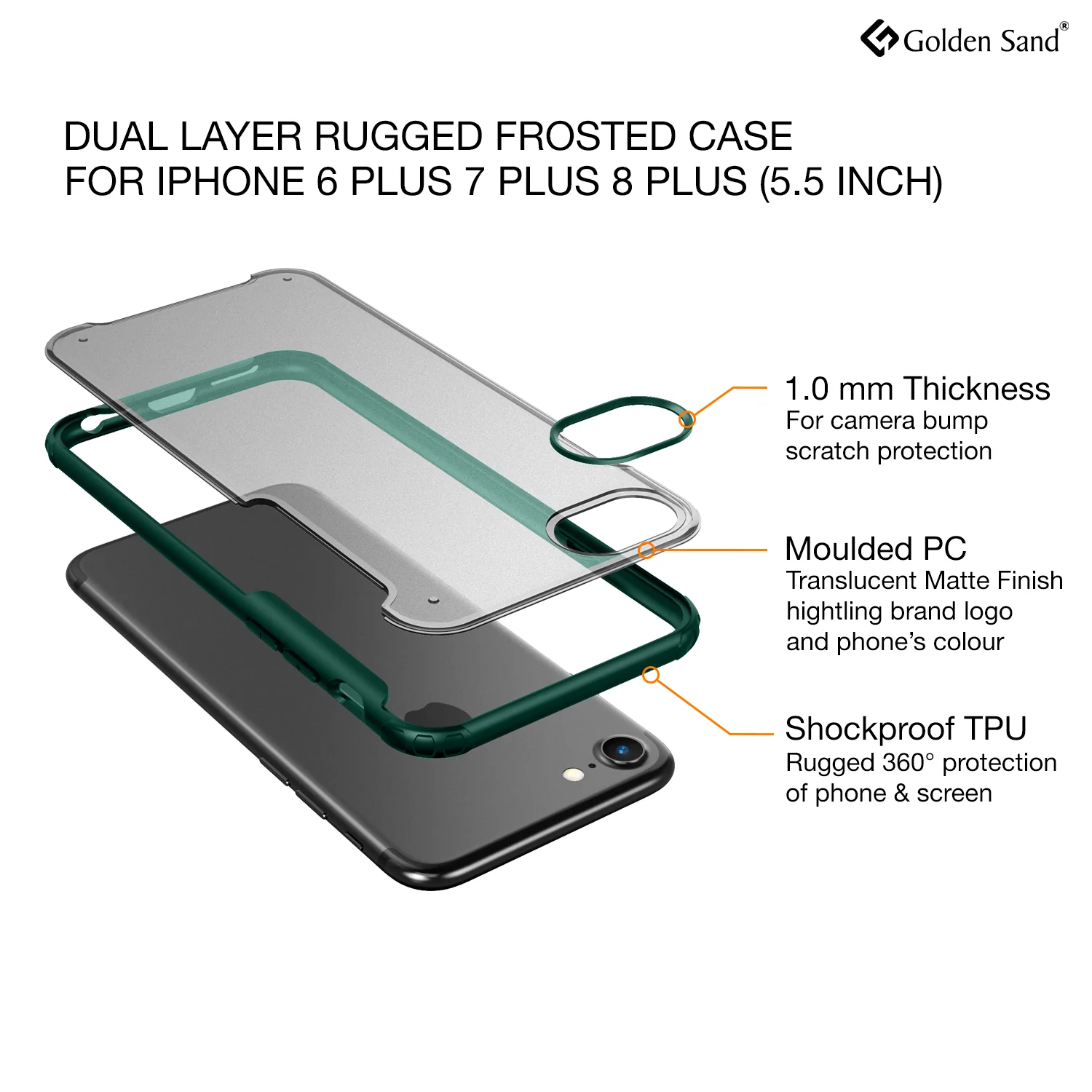 Apple iPhone 6 Plus, 7 Plus, 8 Plus (5.5 inch) Back Cover | Rugged Frosted Series, Green - Image 2