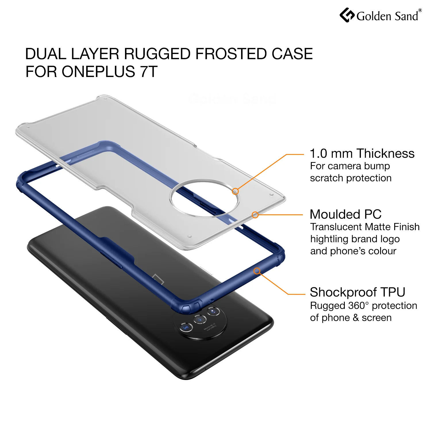 OnePlus 7T (6.55 inch) Back Cover | Rugged Frosted Series, Blue - Image 2
