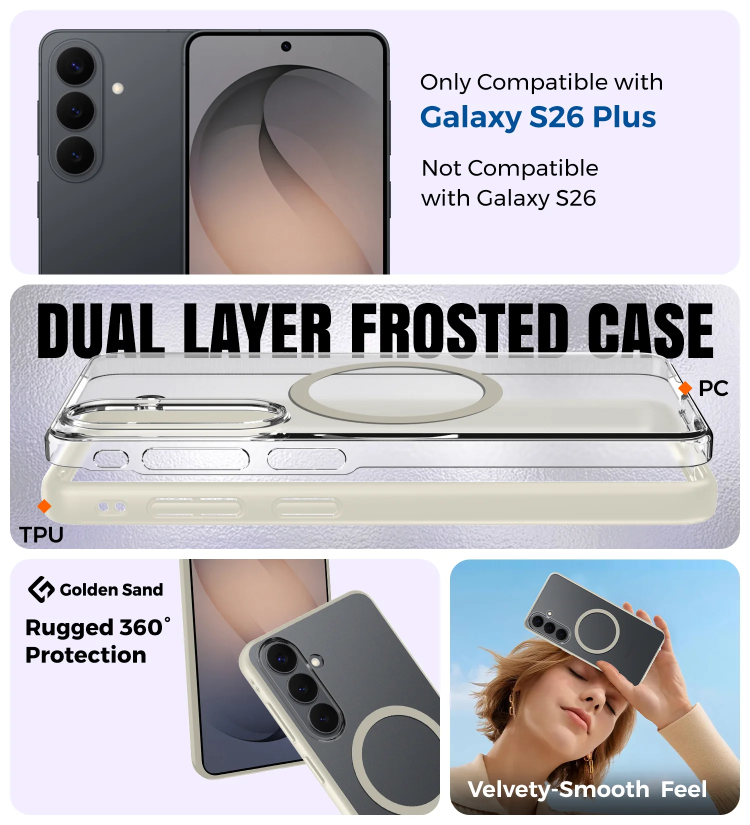 Samsung Galaxy S26 Plus 5G (6.7 inch) Back Cover | Rugged Frosted MagSnap Series, Silver Ivory - Image 2