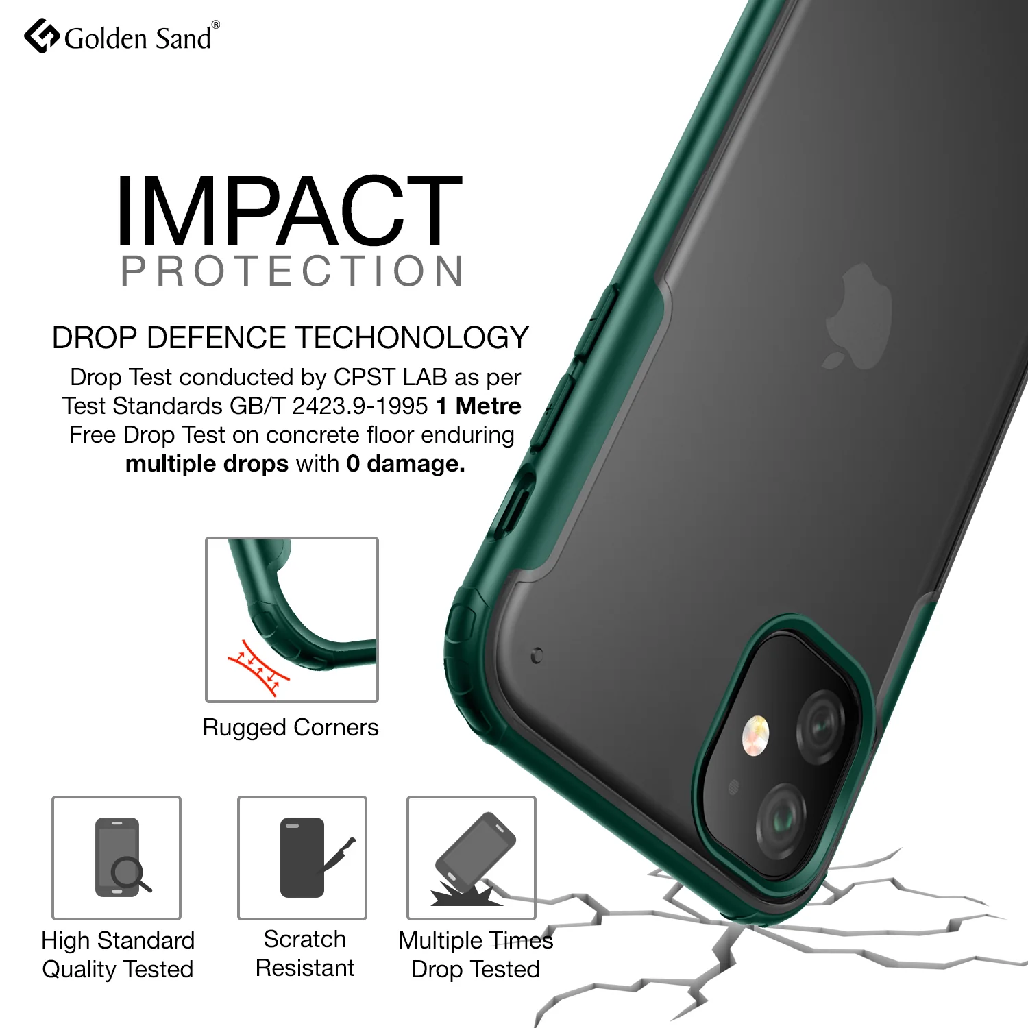 Rugged Frosted Series Hybrid Translucent Back Cover for Apple iPhone 11 6.1 inch, Green - Image 3