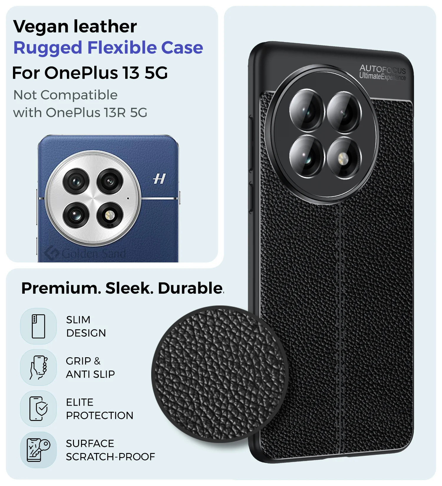 OnePlus 13 5G (6.82 inch) Back Cover | Vegan Leather Series, Black - Image 2