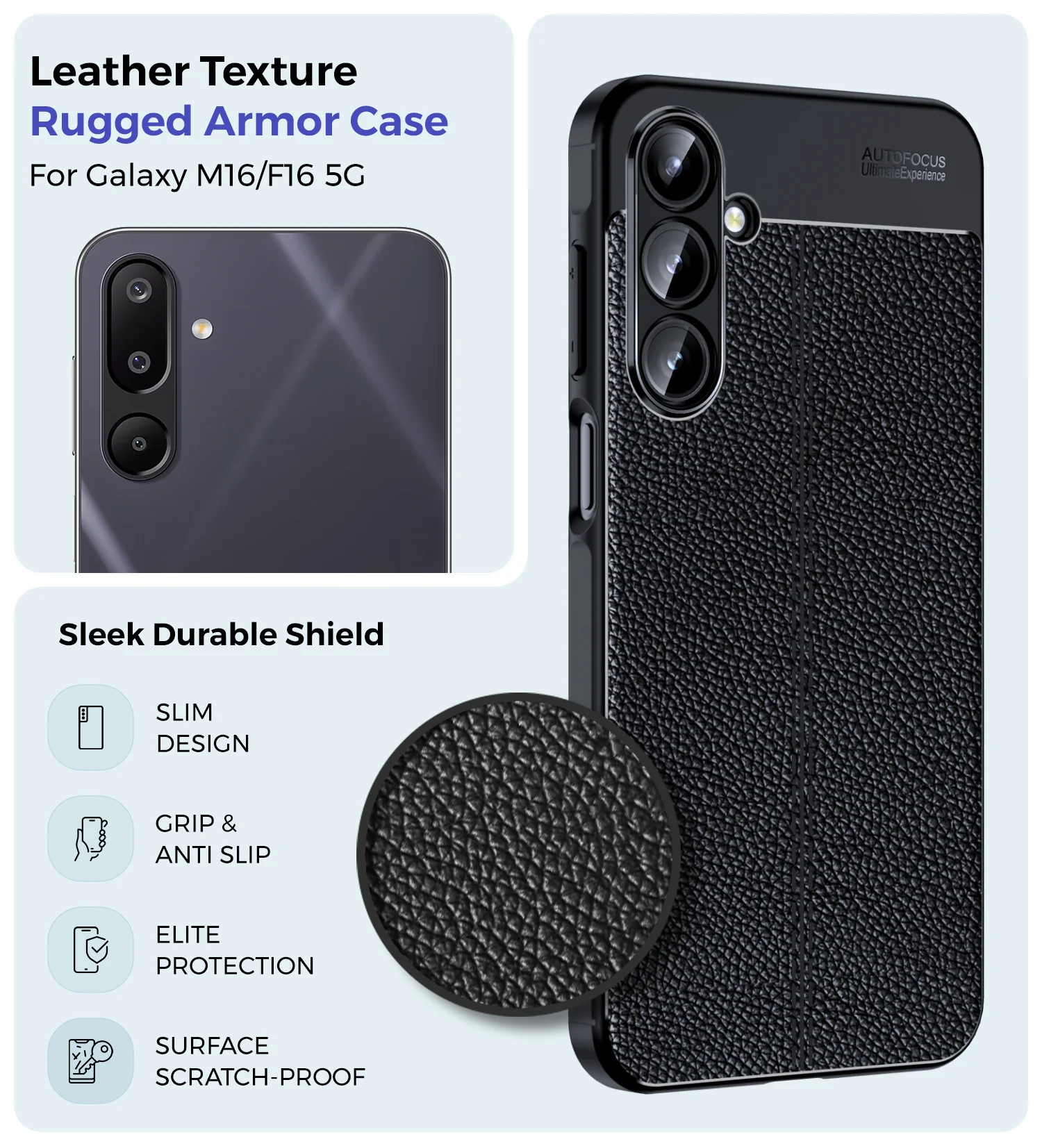 Samsung Galaxy M16 5G, Samsung Galaxy F16 5G (6.7 inch) Back Cover | Vegan Leather Series, Black - Image 2