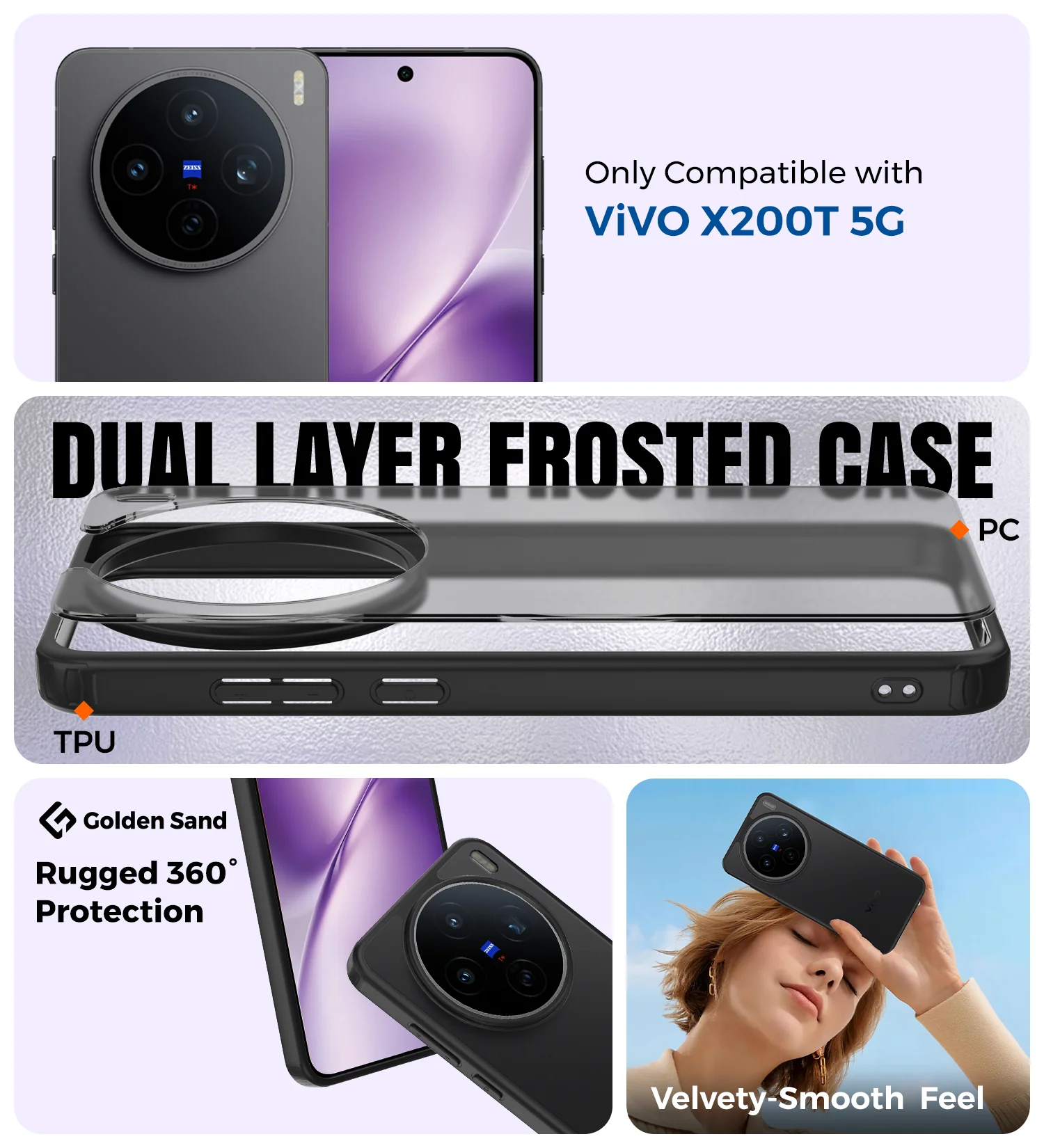 Vivo X200T 5G (6.67 inch) Back Cover | Rugged Frosted Series, Stellar Black - Image 2