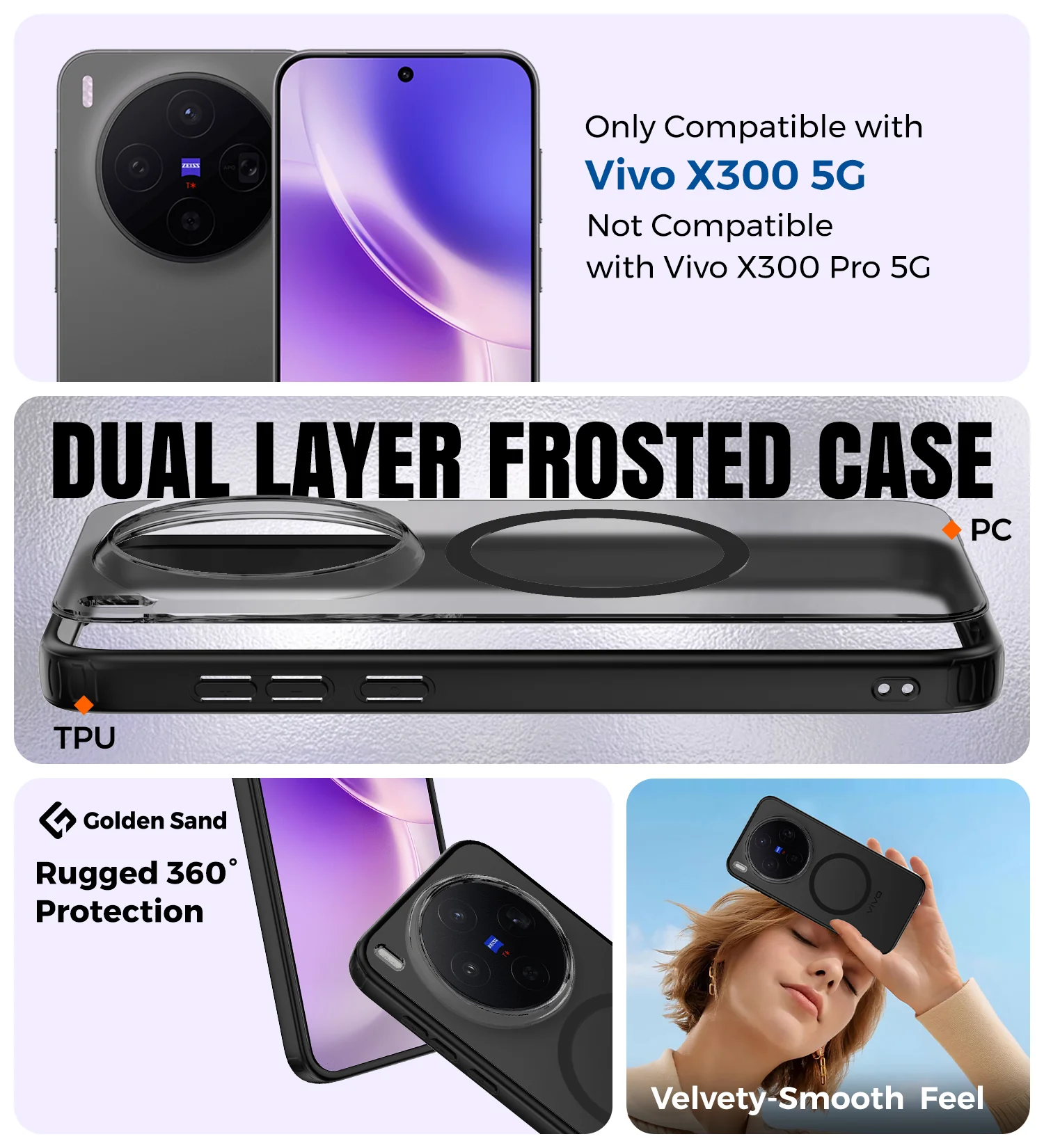 Vivo X300 5G (6.31 inch) Back Cover | Rugged Frosted MagSnap Series, Phantom Black - Image 2
