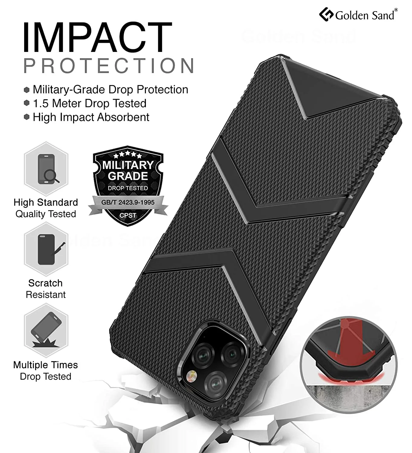 X-Armor Military Series Shock Proof Back Cover for Apple iPhone 11 Pro 5.8 inch, Black - Image 3