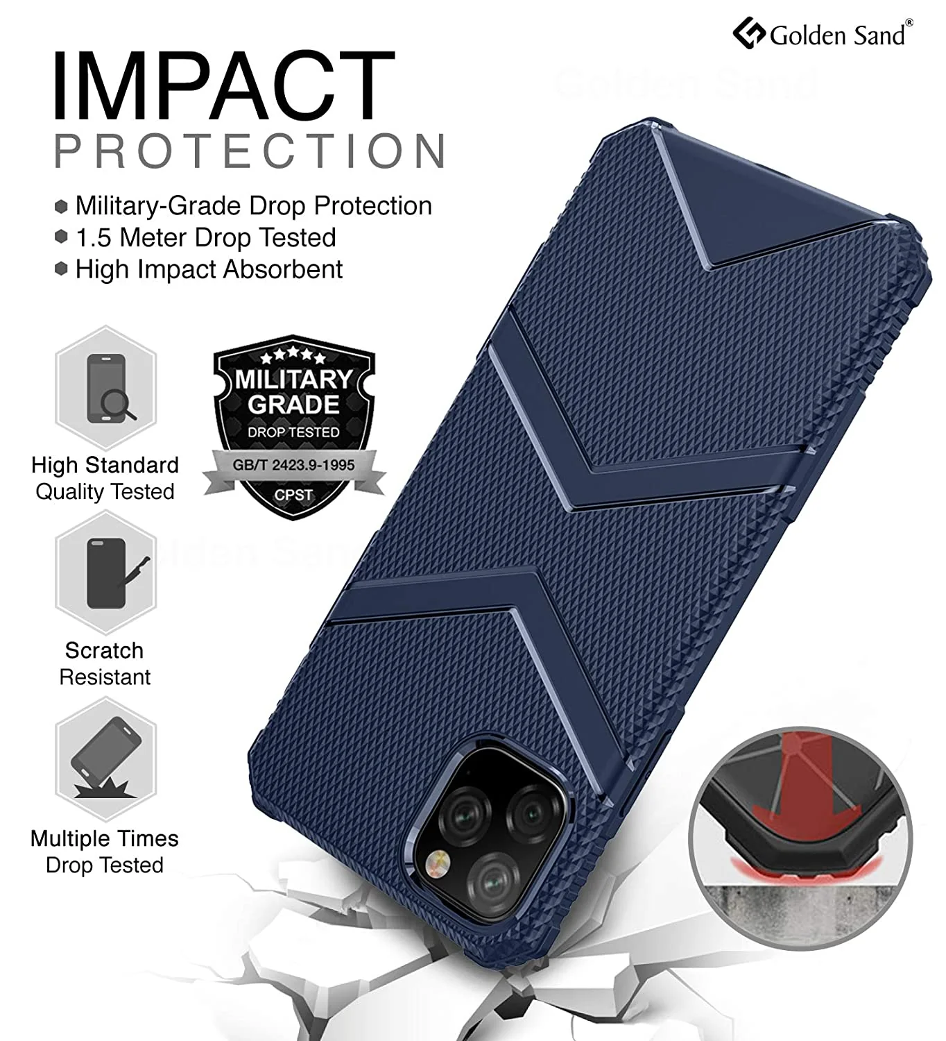 X-Armor Military Series Shock Proof Back Cover for Apple iPhone 11 Pro 5.8 inch, Blue - Image 3