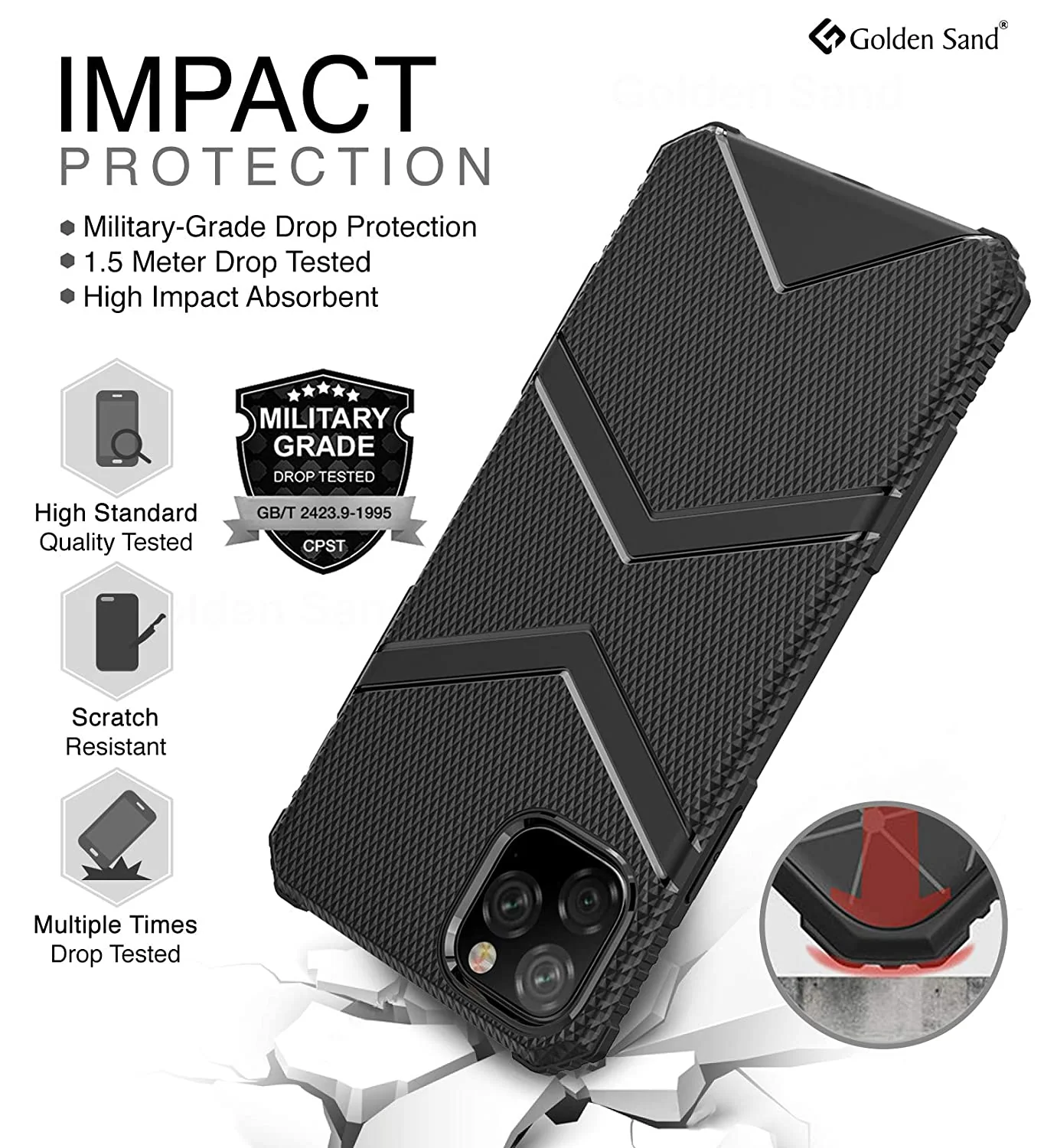 X-Armor Military Series Shock Proof Back Cover for Apple iPhone 11 Pro Max 6.5 inch, Black - Image 3